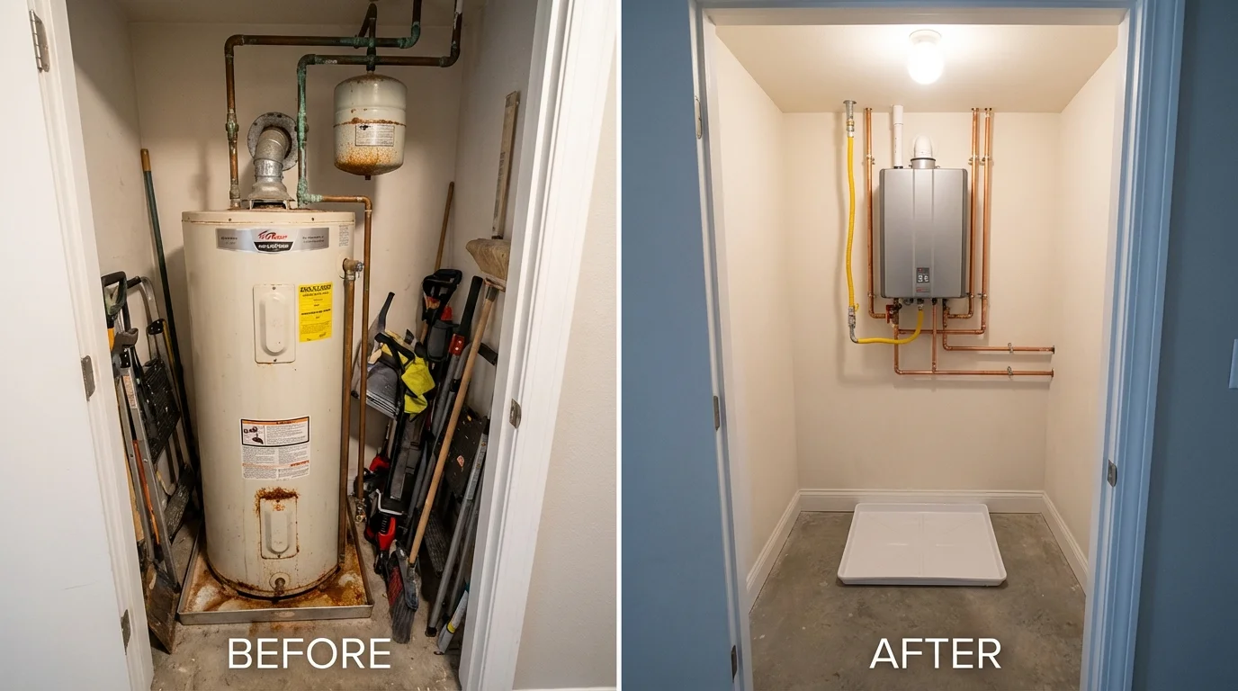 Tank water heater versus wall-mounted tankless unit comparison for Milan, OH homeowners